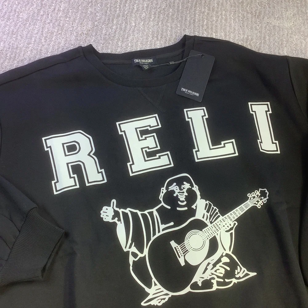 True Religion BF Crew Neck Fashion Pullover Sweatshirt Jet Black XL NWT‎